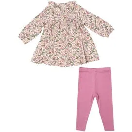Acorn Floral Ruffle Collar Dress   Ribbed Leggings