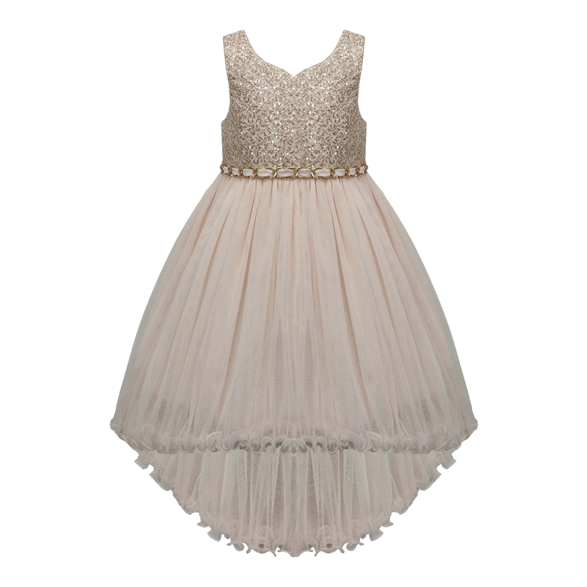 Champagne Full Layered Ruffle Dress
