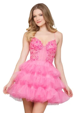 Colors 3346 Short Ruffle Layer Homecoming Dress A Line Lace Corset Pleated Fit & Flare Formal