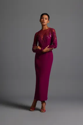 Embroidered long sleeves tubino dress