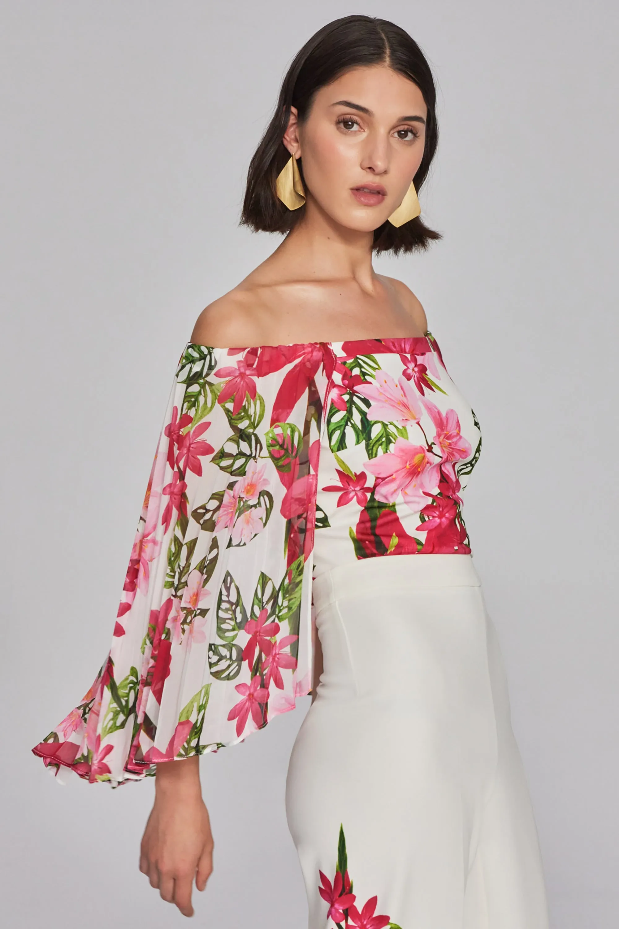 Floral Print Chiffon Off-the-Shoulder Top