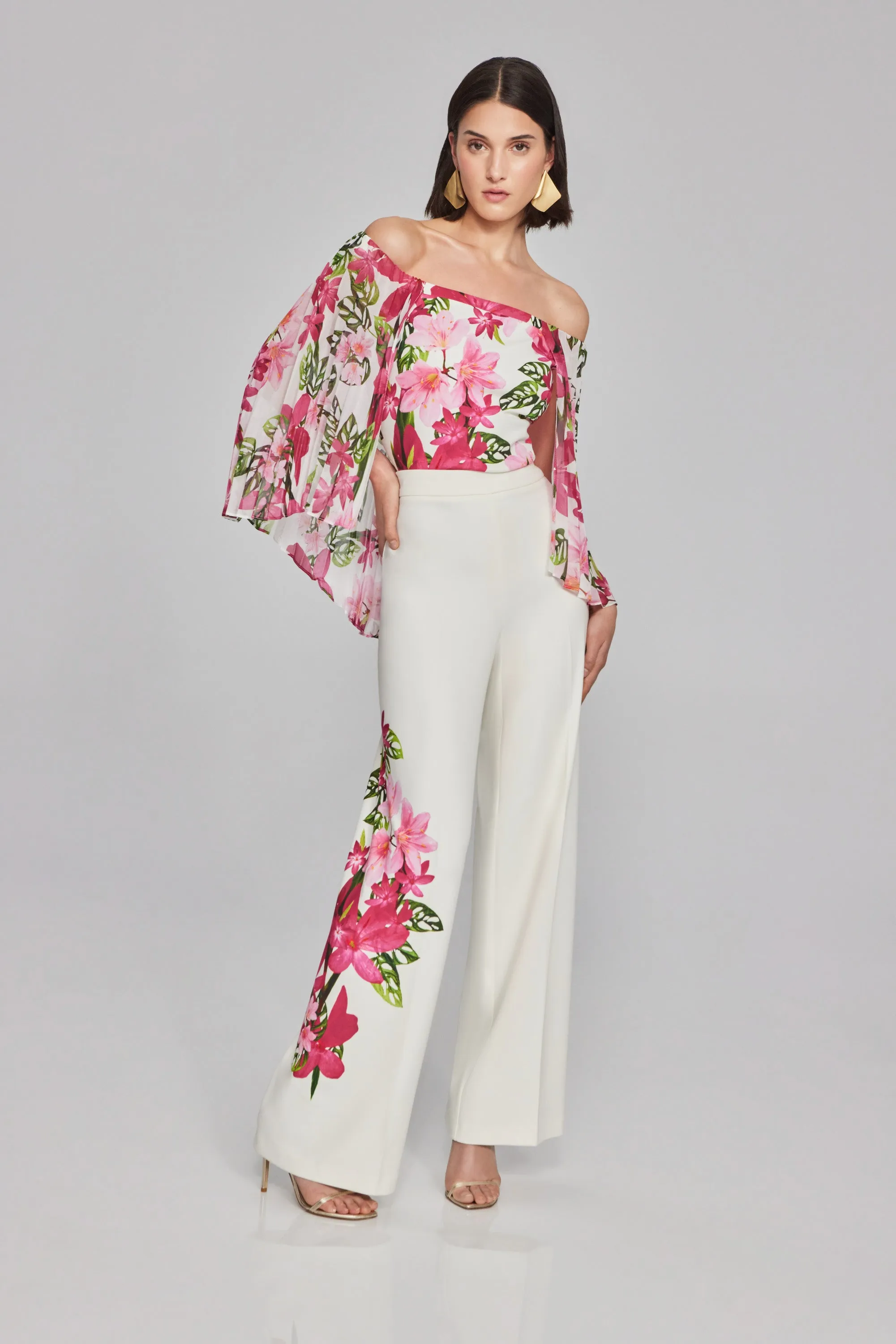 Floral Print Chiffon Off-the-Shoulder Top