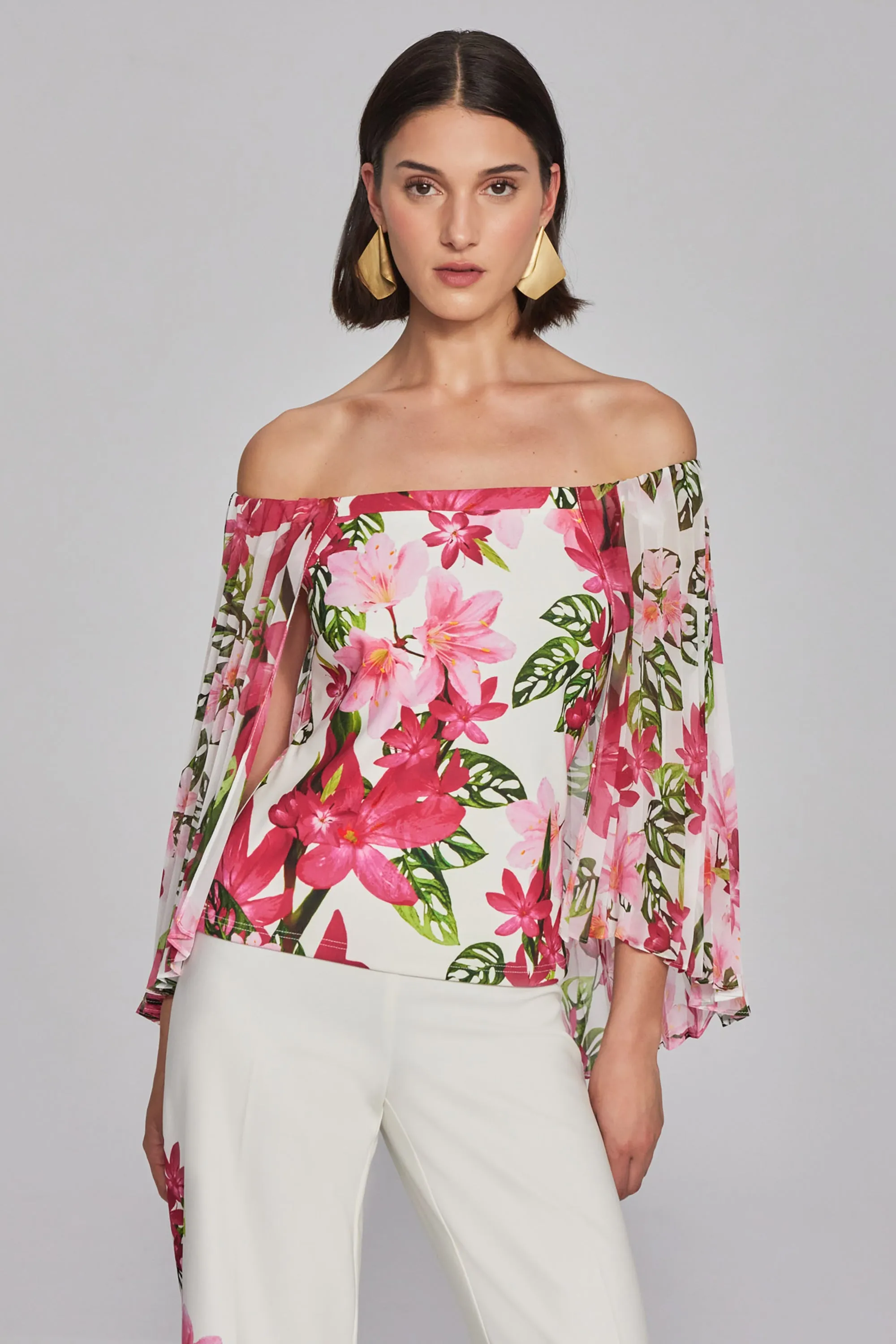 Floral Print Chiffon Off-the-Shoulder Top
