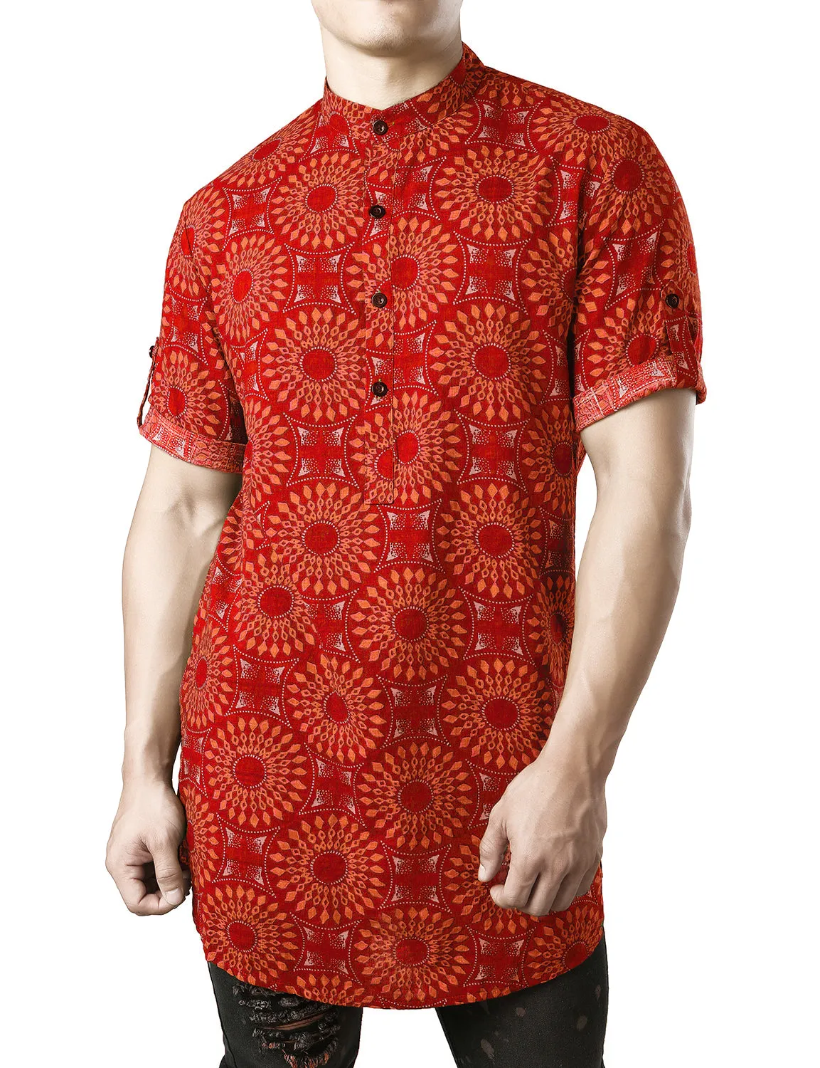 JOGAL Men's African Dashiki Print Henley Shirt Long Sleeve Casual Button Down Shirts