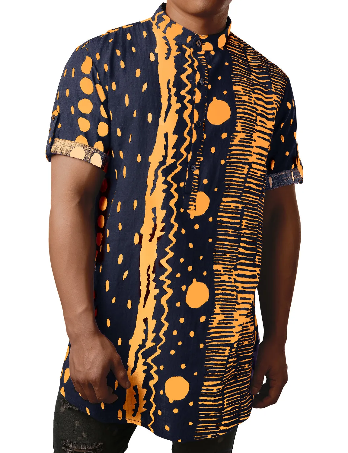 JOGAL Men's African Dashiki Print Henley Shirt Long Sleeve Casual Button Down Shirts