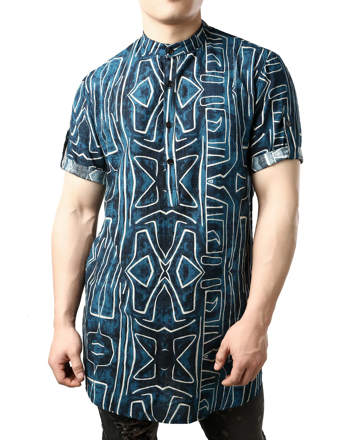 JOGAL Men's African Dashiki Print Henley Shirt Long Sleeve Casual Button Down Shirts