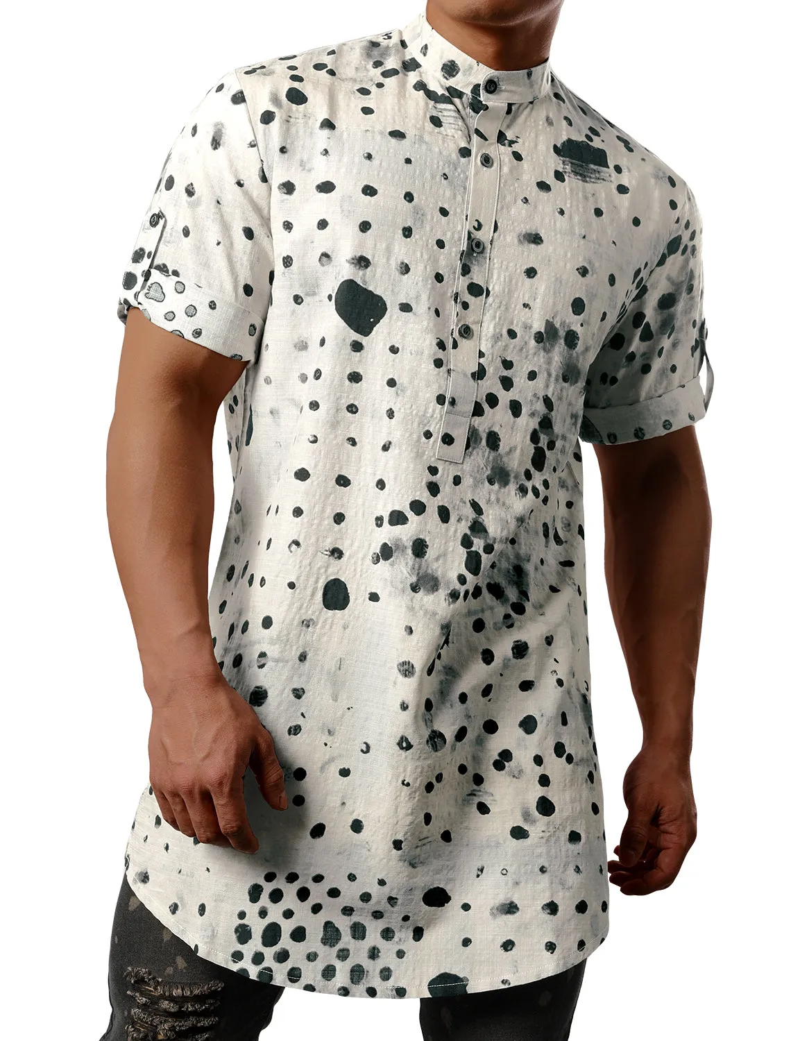 JOGAL Men's African Dashiki Print Henley Shirt Long Sleeve Casual Button Down Shirts