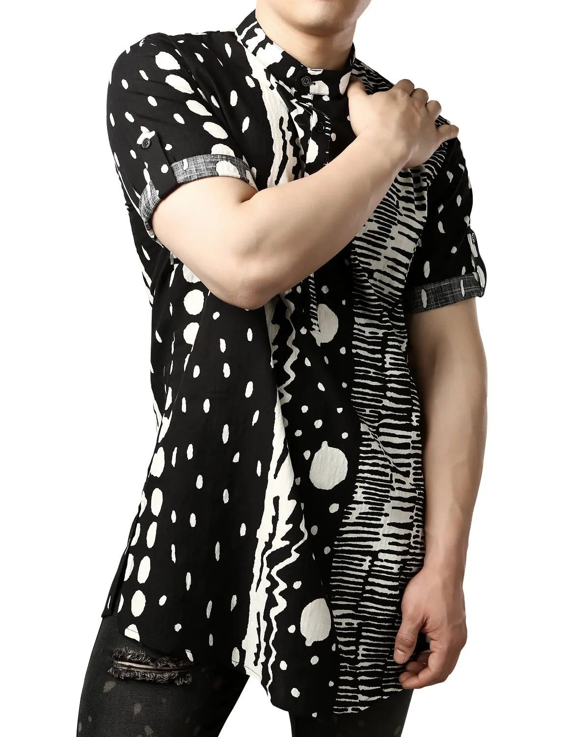 JOGAL Men's African Dashiki Print Henley Shirt Long Sleeve Casual Button Down Shirts