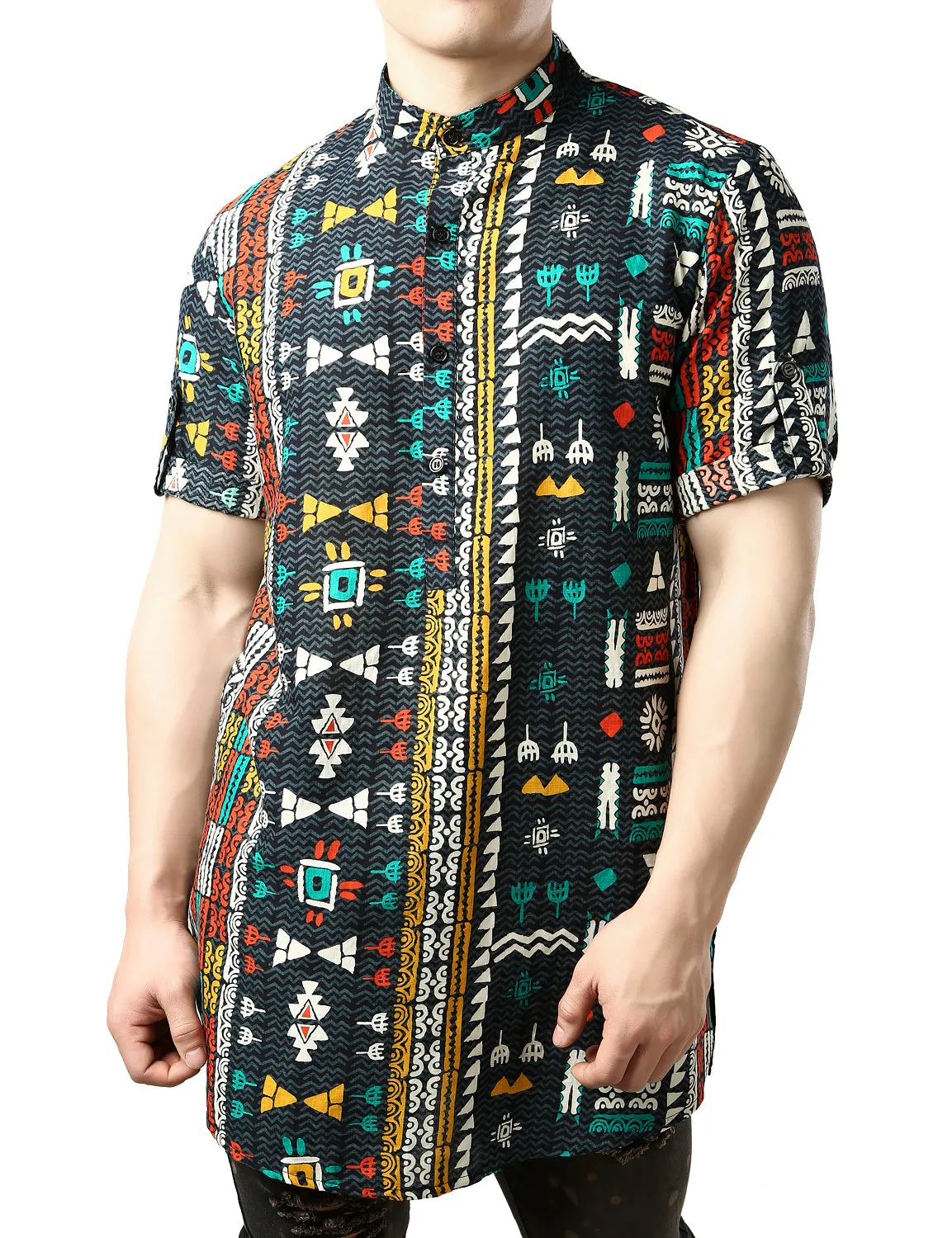 JOGAL Men's African Dashiki Print Henley Shirt Long Sleeve Casual Button Down Shirts