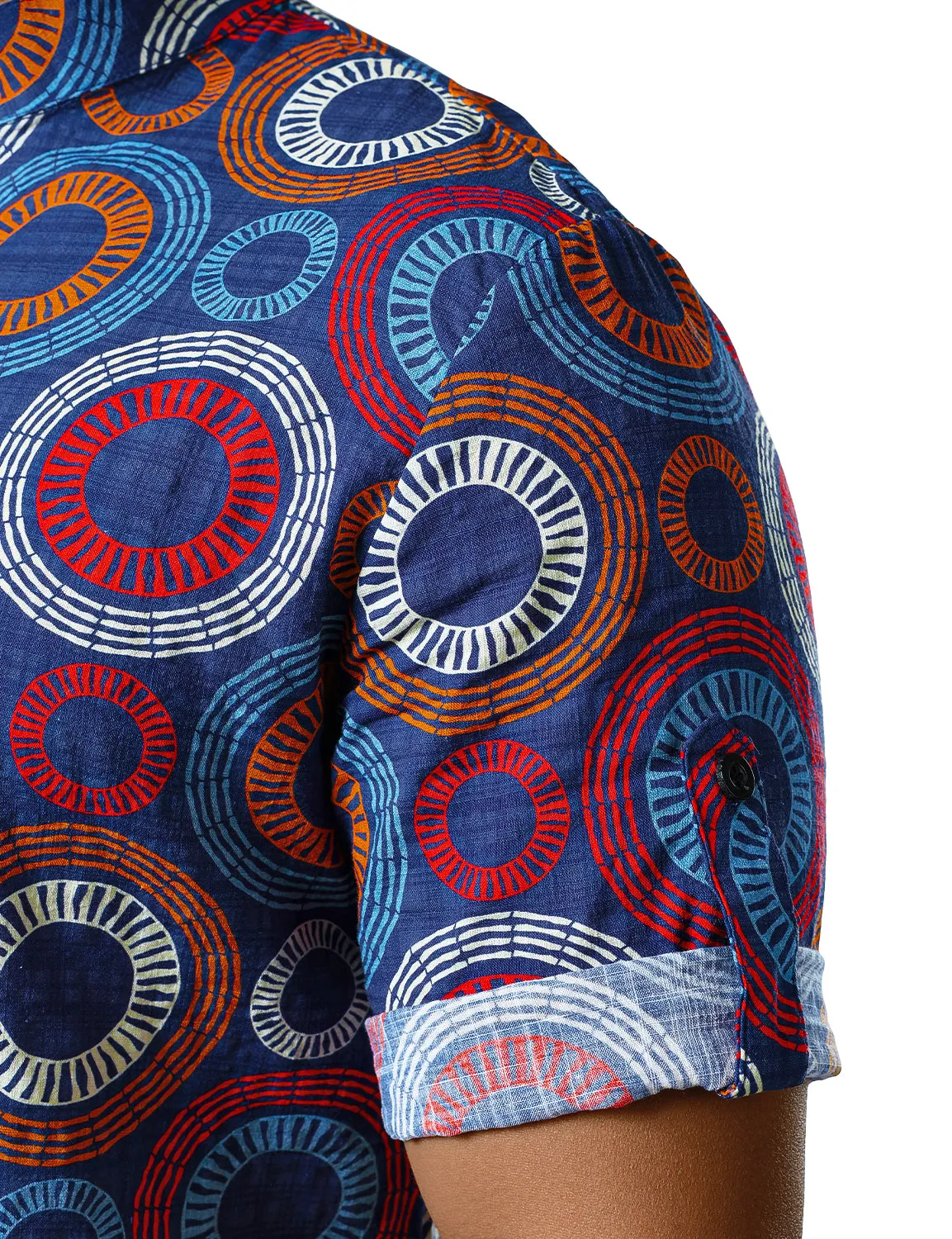 JOGAL Men's African Dashiki Print Henley Shirt Long Sleeve Casual Button Down Shirts