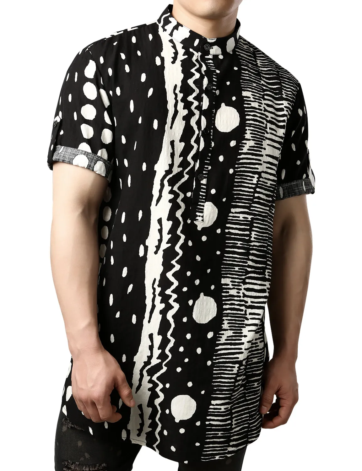 JOGAL Men's African Dashiki Print Henley Shirt Long Sleeve Casual Button Down Shirts