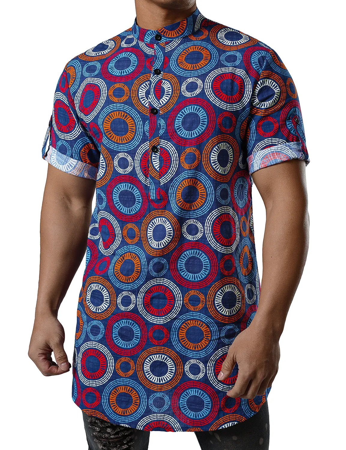 JOGAL Men's African Dashiki Print Henley Shirt Long Sleeve Casual Button Down Shirts