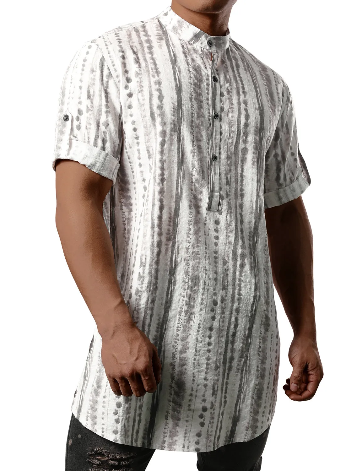 JOGAL Men's African Dashiki Print Henley Shirt Long Sleeve Casual Button Down Shirts
