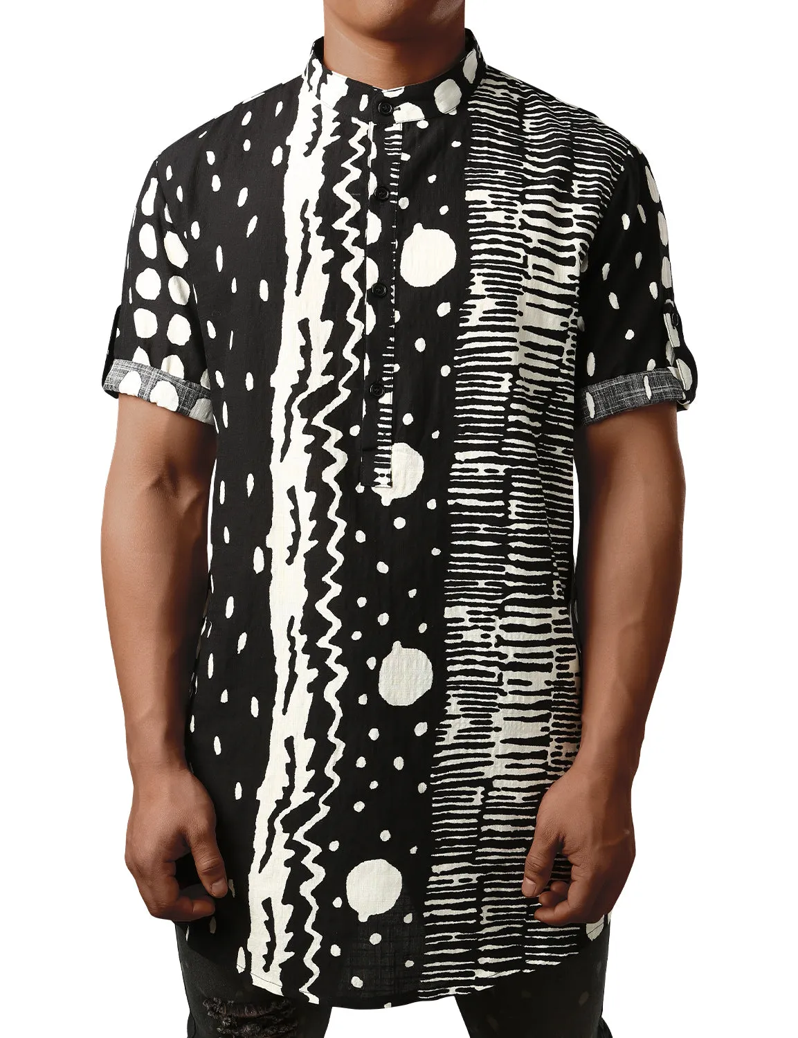 JOGAL Men's African Dashiki Print Henley Shirt Long Sleeve Casual Button Down Shirts