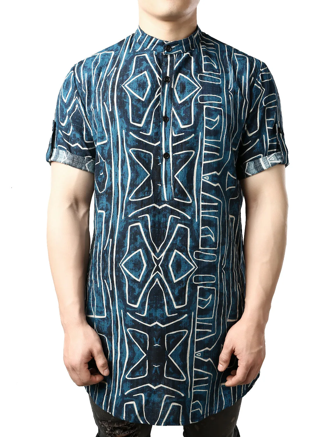 JOGAL Men's African Dashiki Print Henley Shirt Long Sleeve Casual Button Down Shirts