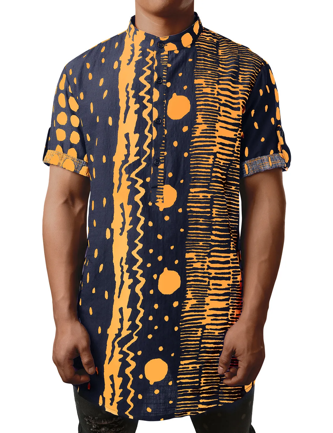 JOGAL Men's African Dashiki Print Henley Shirt Long Sleeve Casual Button Down Shirts