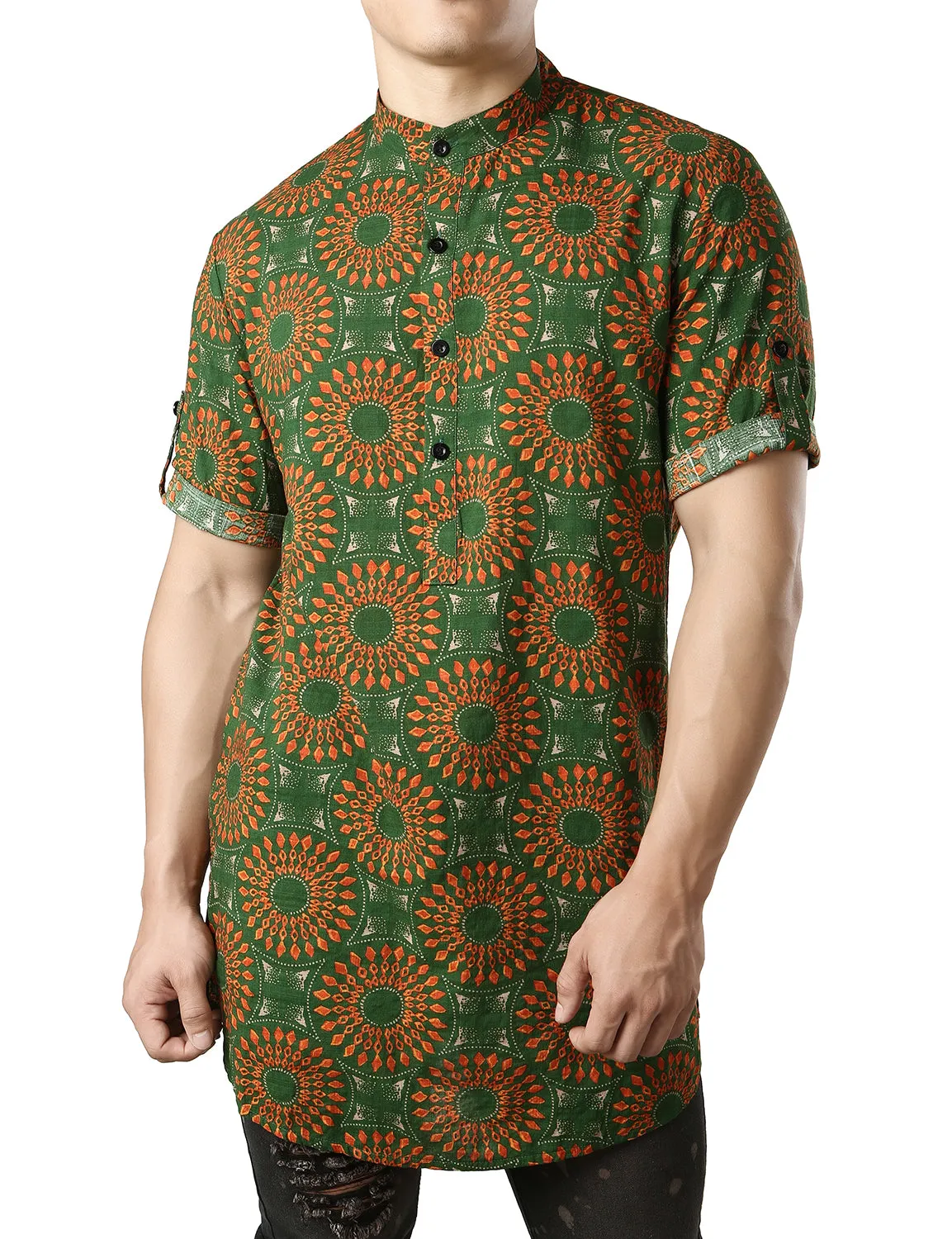 JOGAL Men's African Dashiki Print Henley Shirt Long Sleeve Casual Button Down Shirts