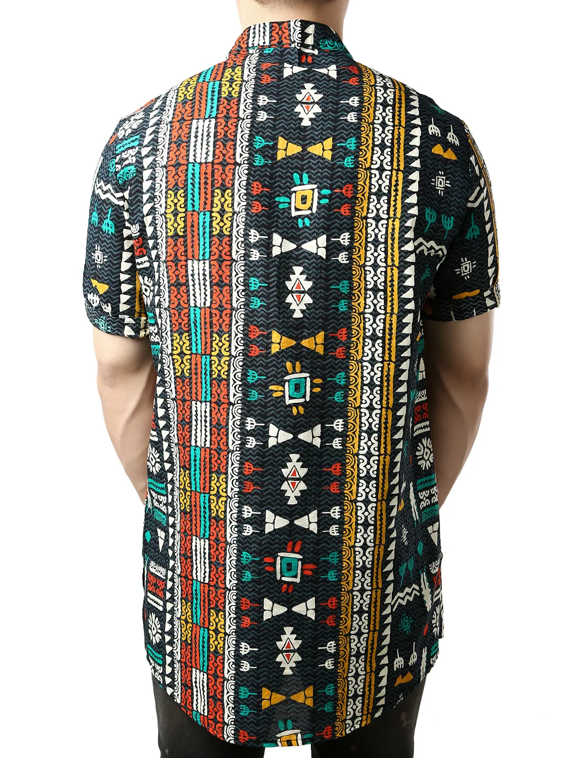 JOGAL Men's African Dashiki Print Henley Shirt Long Sleeve Casual Button Down Shirts