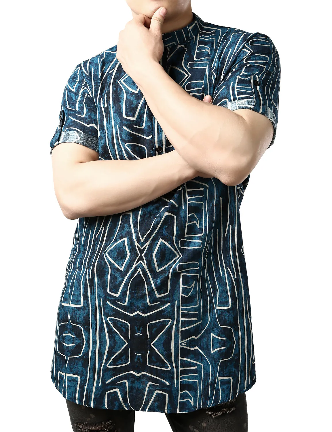 JOGAL Men's African Dashiki Print Henley Shirt Long Sleeve Casual Button Down Shirts