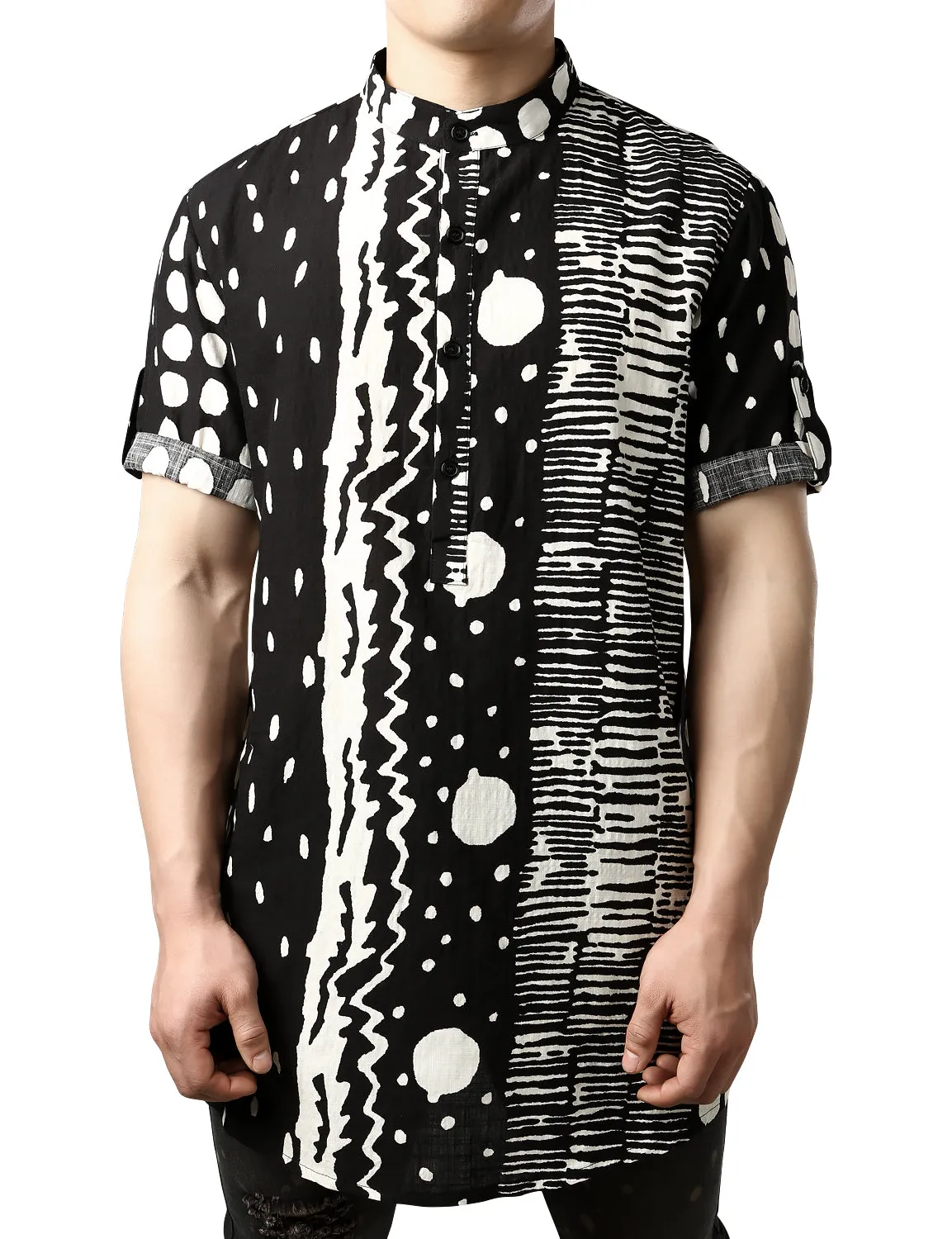 JOGAL Men's African Dashiki Print Henley Shirt Long Sleeve Casual Button Down Shirts