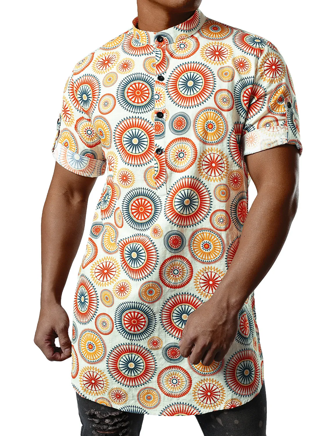 JOGAL Men's African Dashiki Print Henley Shirt Long Sleeve Casual Button Down Shirts
