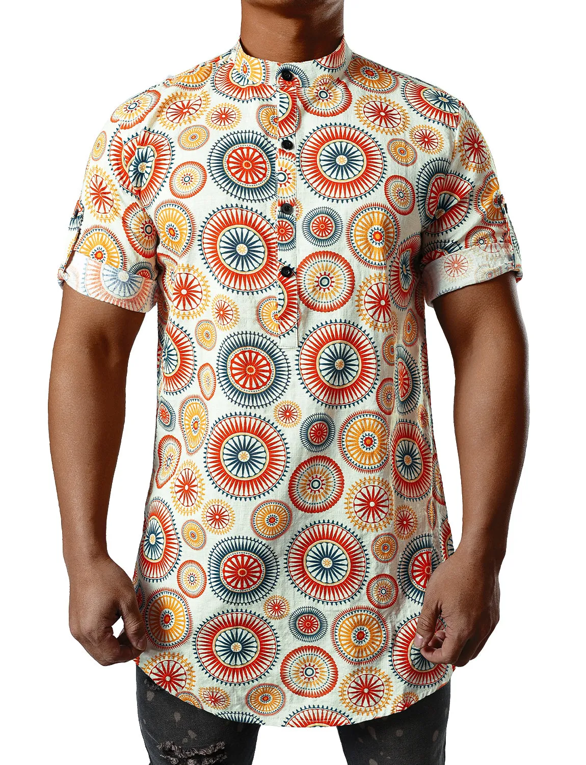 JOGAL Men's African Dashiki Print Henley Shirt Long Sleeve Casual Button Down Shirts