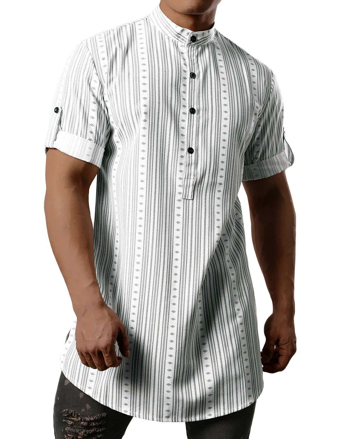 JOGAL Men's African Dashiki Print Henley Shirt Long Sleeve Casual Button Down Shirts