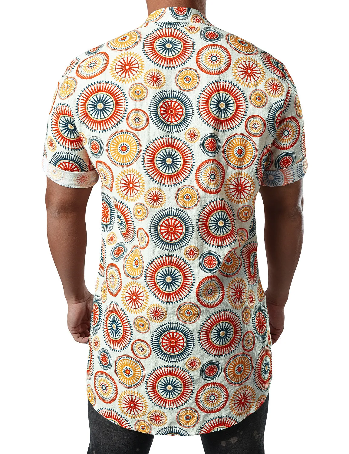JOGAL Men's African Dashiki Print Henley Shirt Long Sleeve Casual Button Down Shirts