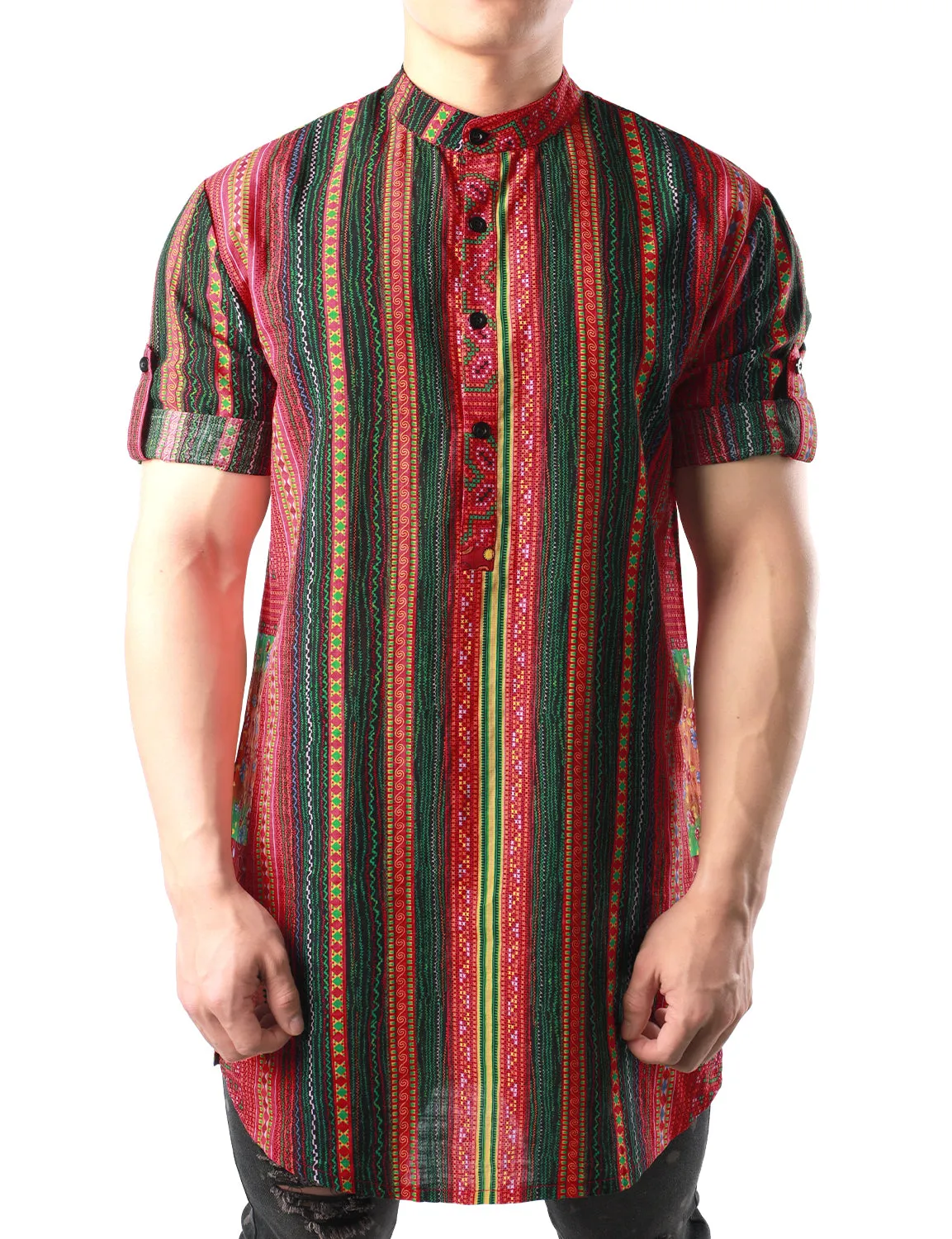 JOGAL Men's African Dashiki Print Henley Shirt Long Sleeve Casual Button Down Shirts