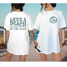 Life's A Beach Comfort Colors® T-Shirt, Front and Back Retro Design T-Shirt Dress, 1970's Vintage Summer Beach Tee