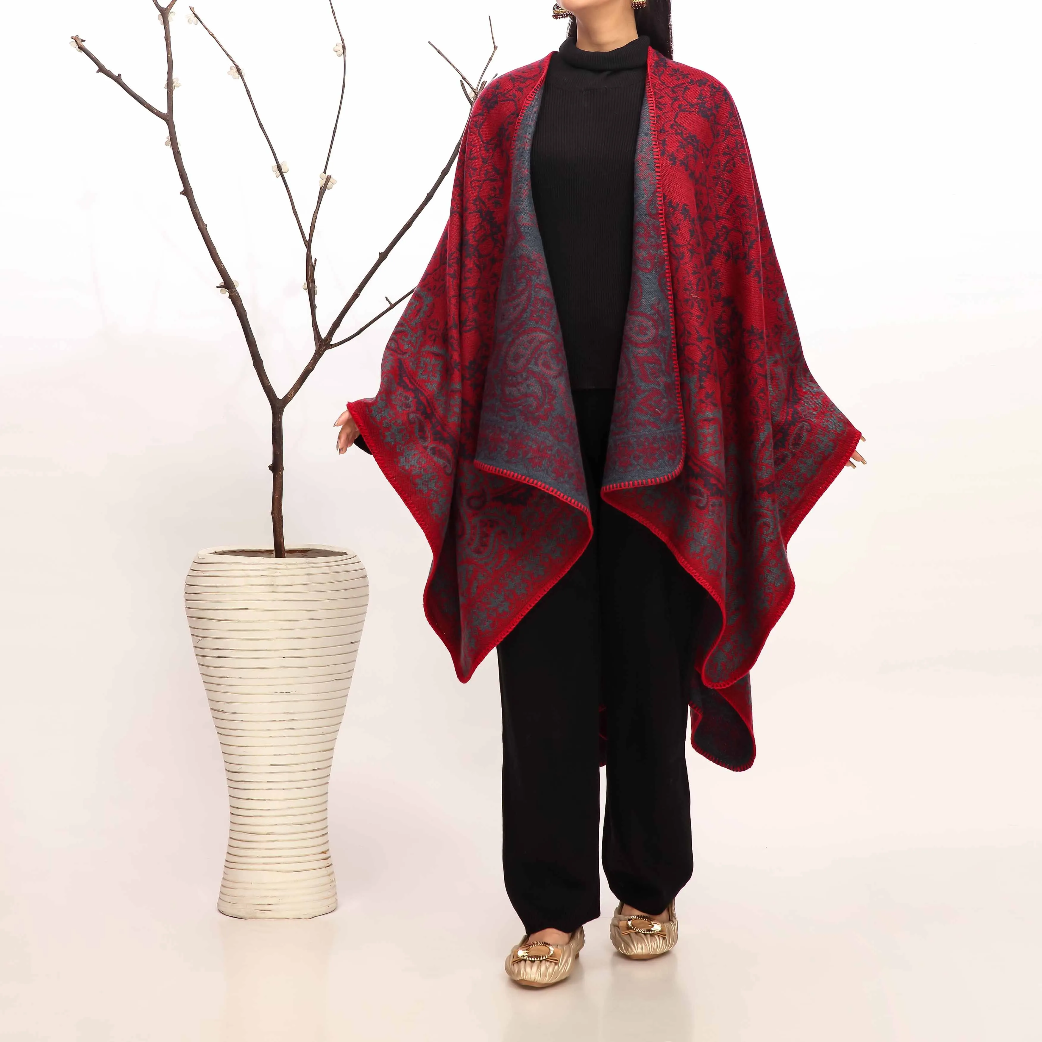Maroon Winter Cape Shawl PW4931