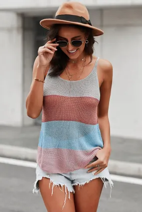 Multicolor Round Neck Knitted Cami Tank Top