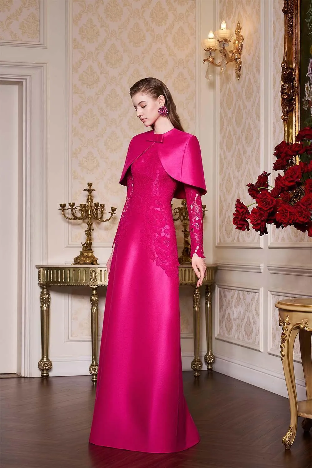 Nevaeh A-line Cape Shoulder Taffeta Floor Length Dress
