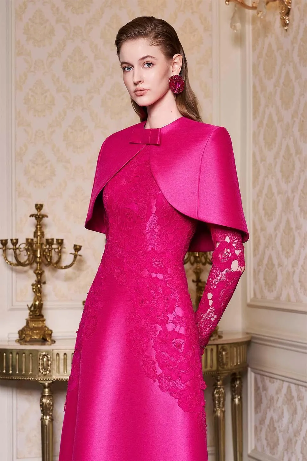 Nevaeh A-line Cape Shoulder Taffeta Floor Length Dress