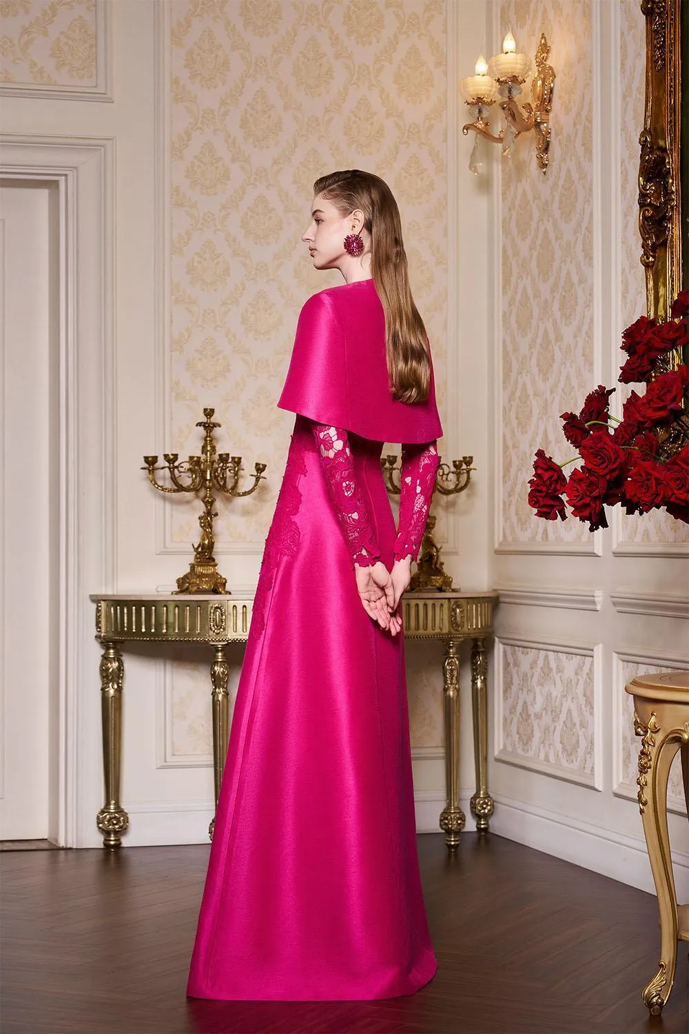 Nevaeh A-line Cape Shoulder Taffeta Floor Length Dress