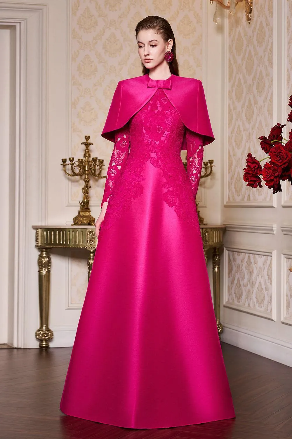 Nevaeh A-line Cape Shoulder Taffeta Floor Length Dress