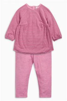 Next Baby Girl Pink Stripe Dress And Leggings Set Outfit