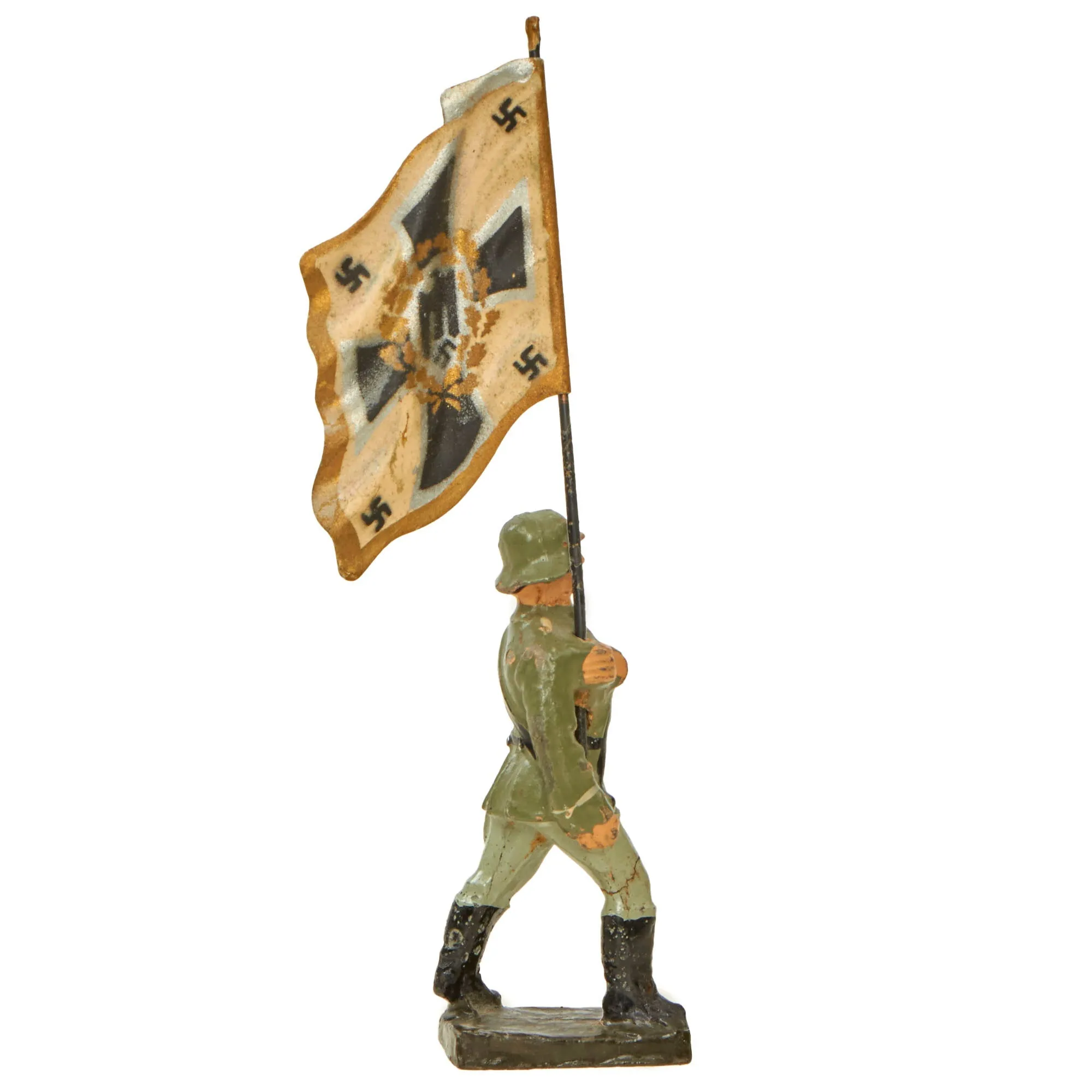 Original German Pre-WWII Elastolin 70mm Toy Soldier with Stenciled Army Infantry Standard