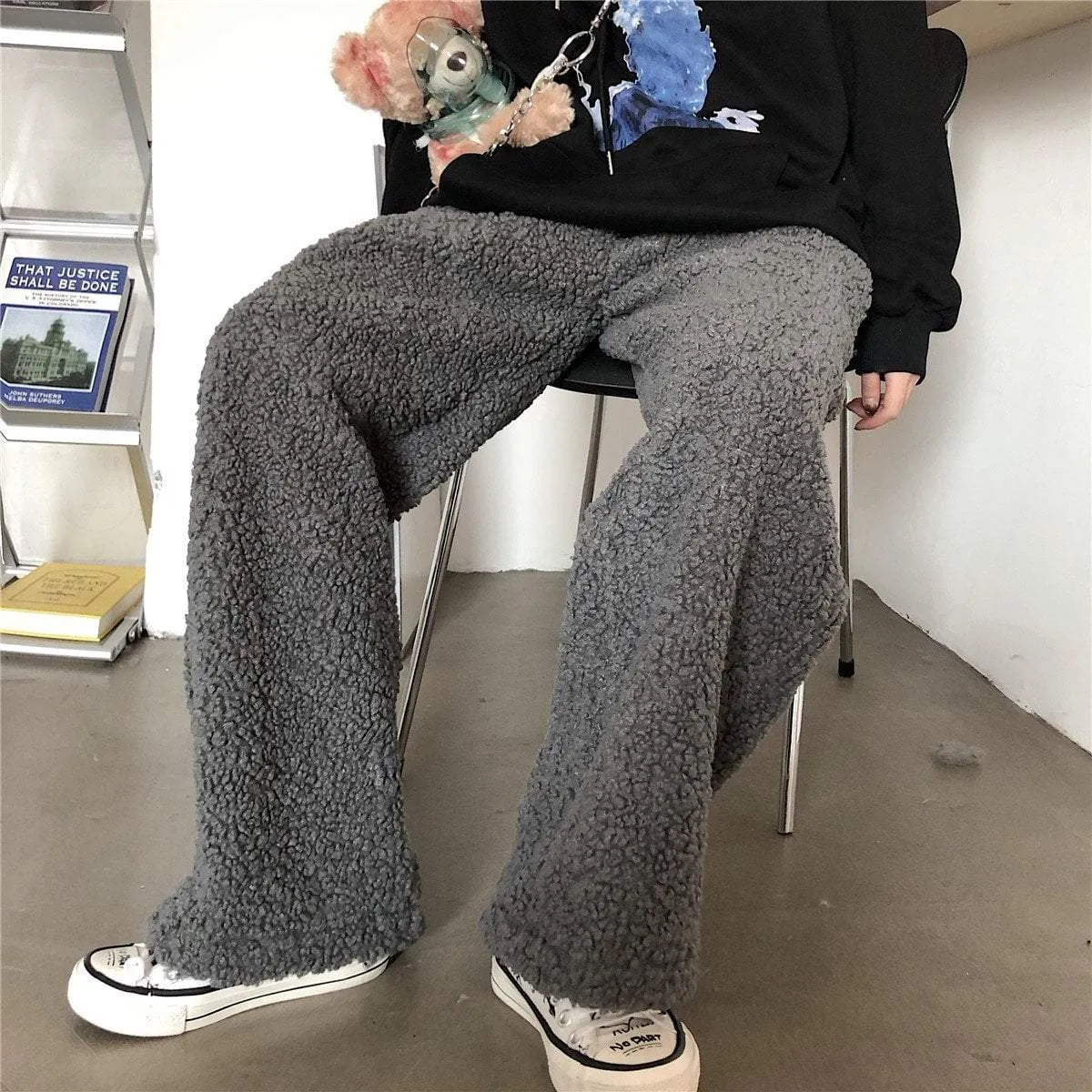 Solid Colors Soft Aesthetic Fluffy Warm Loose Pants