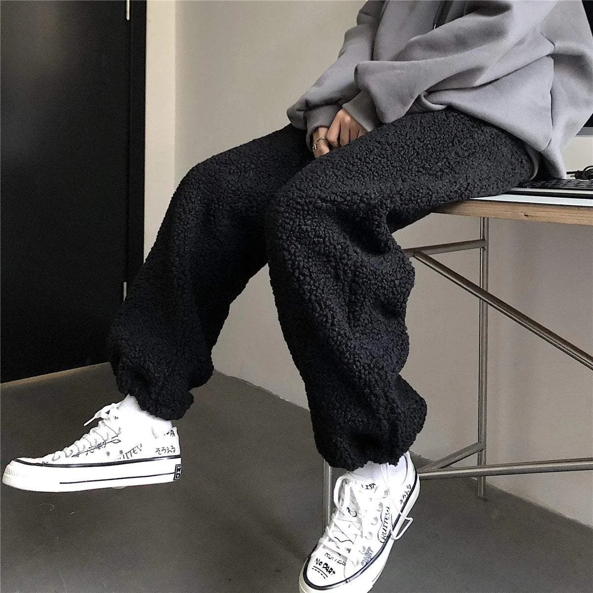 Solid Colors Soft Aesthetic Fluffy Warm Loose Pants