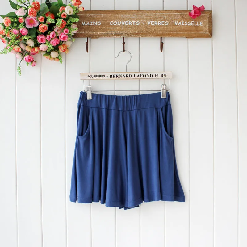 Summer Modal Korean Plus Size Loose Wide Leg Pants Pocket Casual Women Beach Shorts Culottes