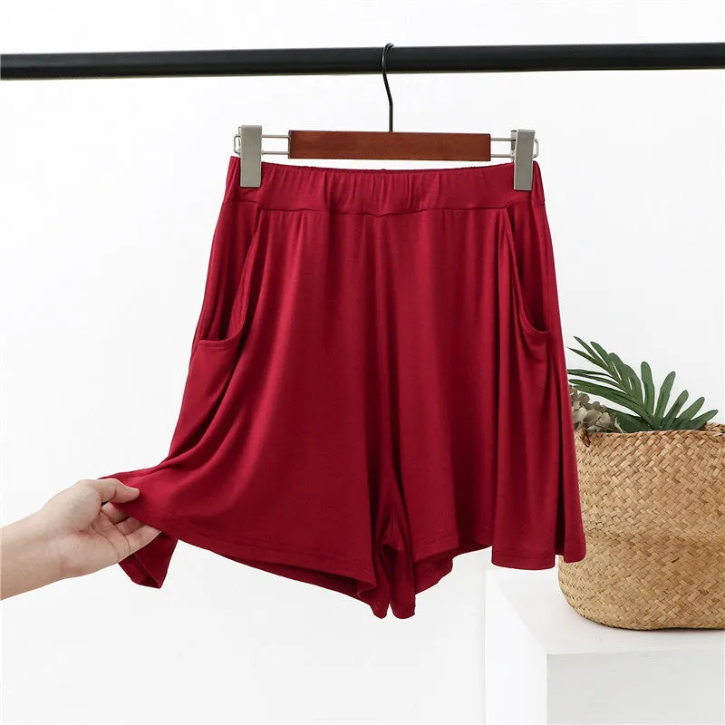 Summer Modal Korean Plus Size Loose Wide Leg Pants Pocket Casual Women Beach Shorts Culottes