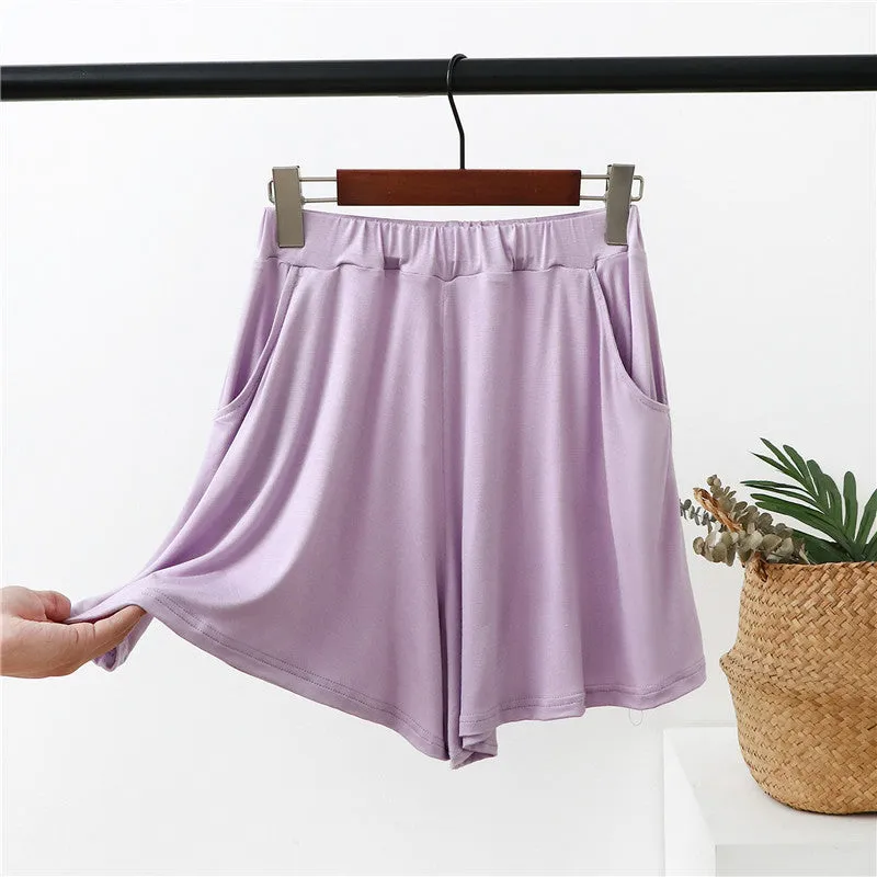 Summer Modal Korean Plus Size Loose Wide Leg Pants Pocket Casual Women Beach Shorts Culottes