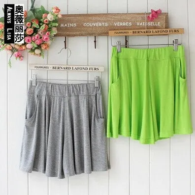 Summer Modal Korean Plus Size Loose Wide Leg Pants Pocket Casual Women Beach Shorts Culottes