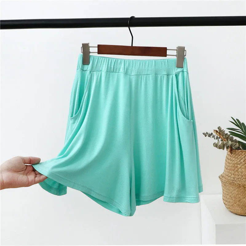 Summer Modal Korean Plus Size Loose Wide Leg Pants Pocket Casual Women Beach Shorts Culottes