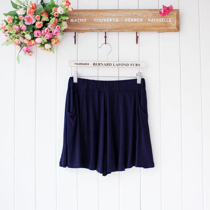 Summer Modal Korean Plus Size Loose Wide Leg Pants Pocket Casual Women Beach Shorts Culottes