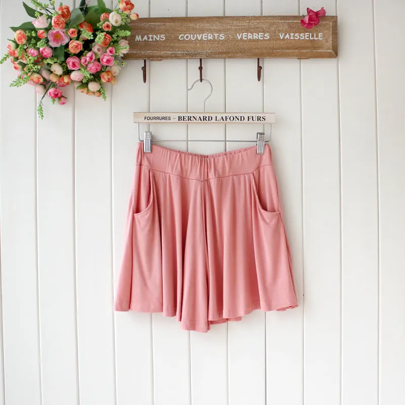 Summer Modal Korean Plus Size Loose Wide Leg Pants Pocket Casual Women Beach Shorts Culottes