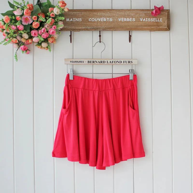 Summer Modal Korean Plus Size Loose Wide Leg Pants Pocket Casual Women Beach Shorts Culottes