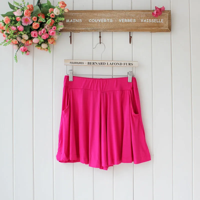 Summer Modal Korean Plus Size Loose Wide Leg Pants Pocket Casual Women Beach Shorts Culottes