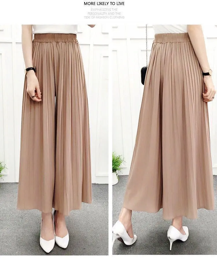 Wide Leg Women Summer Chiffon Ankle-Length High Waist Drape Loose Culottes Trendy Plus Size Slim-Look Pants
